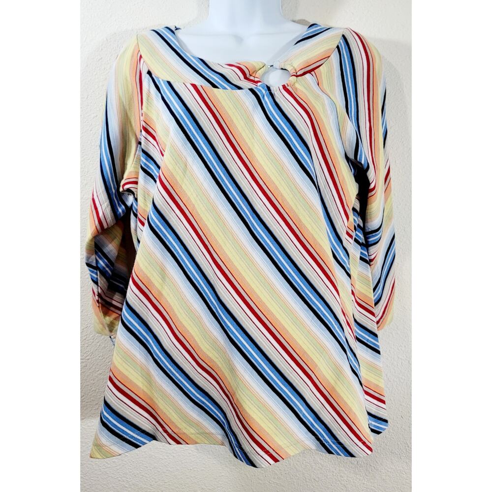 Fiorlini International Blue Yellow Multicolor Striped Top 18W 20W Plus Soft
